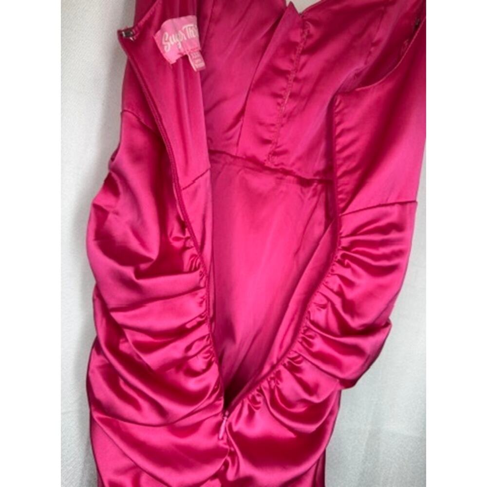 375. Sugar Thrillz Hot Pink Satin Ruched Bodycon Mini Dress Size XXS - Picture 9 of 9